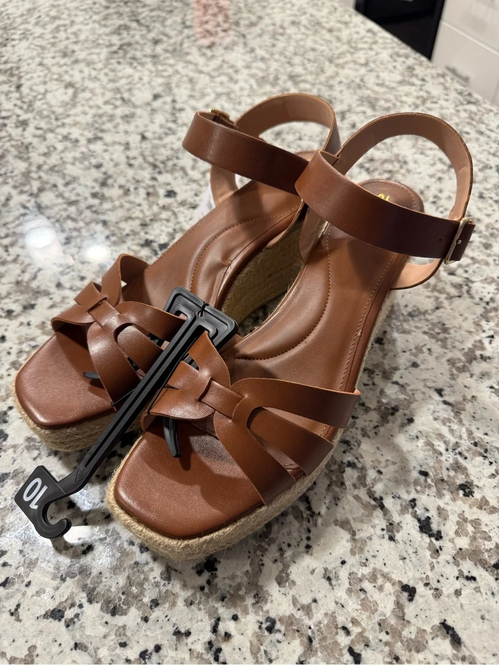 Time and Tru Brown Espadrille Wedge Sandals with Ankle Strap